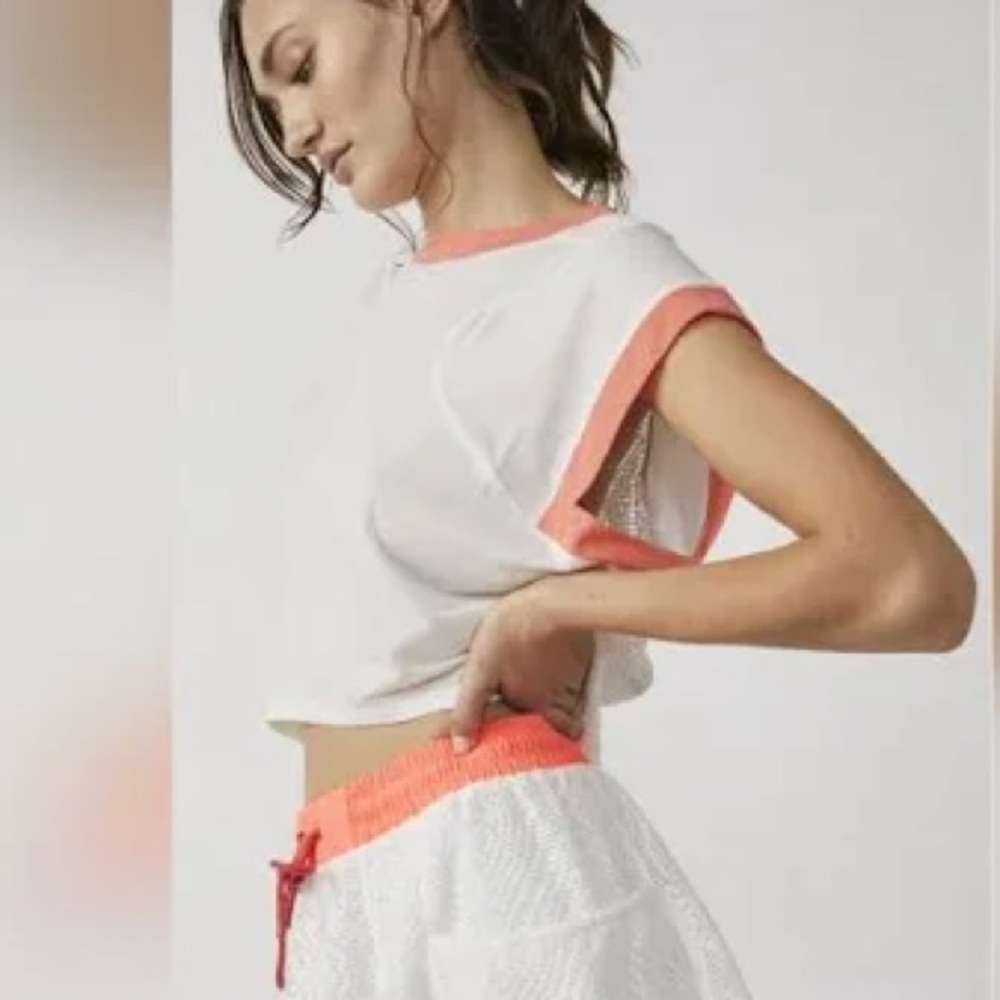Free People Good Sport Tee in white (coral colored trim). New with tags. - Picture 3 of 6